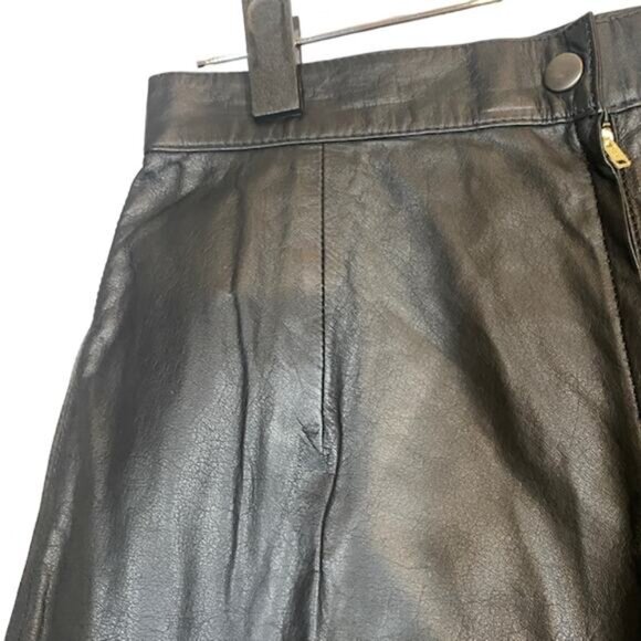 Unique Black Genuine Leather Pencil Straight Flirty Skirt Women Sz 14 VTG - Picture 5 of 6